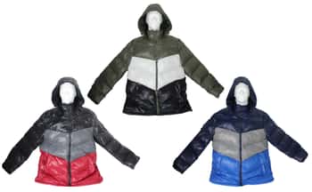 Men's Hooded Chevron Winter Puffer Ski Jackets - Sizes Medium-2XL