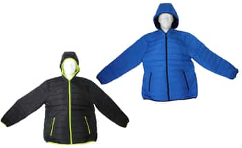 Men's Two-Tone Ribbed Winter Puffer Ski Jackets - Sizes Medium-2XL