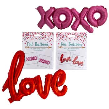 Balloon Foil Xoxo/love Script 4ast Fuchsia/red On 12pc Mdsgstrip Val Pb Insert