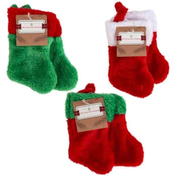 Stocking Mini 2pk 7in Plush 3astcolors/12pc Mdsgstrip/htjhookweighted To Red/white