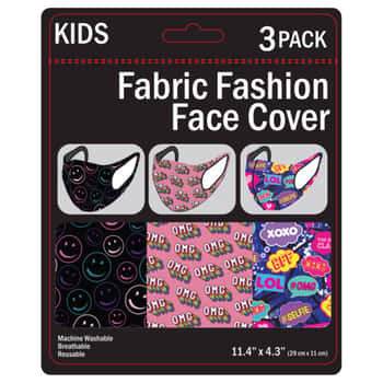3 Pack Girls Fun Washable Face Masks 3 Asst