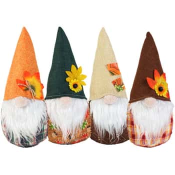 Gnome Harvest Table Decor 4ast 4x10in W/sunflower/leaf Weighted Bottoms Harvest Hangtag