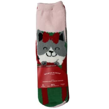 Wondershop 2 Pack Fuzy Holiday Socks Cozy Cat Size M/L