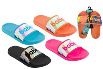 Coastal Kicks Women's Slide Sandals w/ Holographic Babe Print