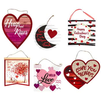 Wall Plaque Valentine Mdf 6ast W/glitter Val Upc Label/comply Twine Hanger/beads