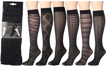 Women's Black Textured Knee High Trouser Socks - Assorted Patterns - Size 9-11 - 3-Pair Packs