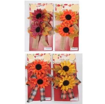 Harvest Bows 2pk W/sunflower 4ast Plaid Or Burlap 6x8in Tcd
