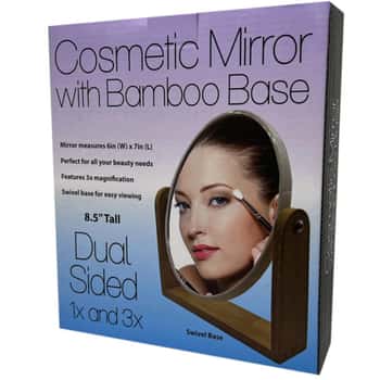 3x Magnification Double-Sided Cosmetic Mirror with Bamboo Base