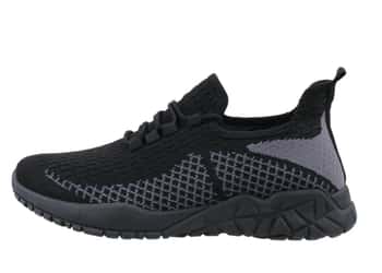 Men's Athletic Breathable Jogger Sneakers w/ Embroidered Heel Pattern - Black