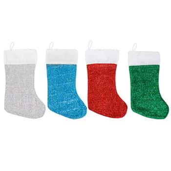 Stocking Sparkly 6ast Colors 18inl W/plush Cuff Jhook/hangtag