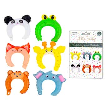 Party Headbands Animal Inflatable 6pk Monk/eleph/girf/panda/fox/frog