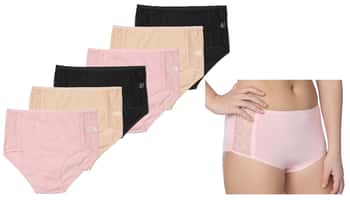 Women's Cotton Brief Cut Panties - Assorted Colors w/ Lace Panels - Sizes 5-7