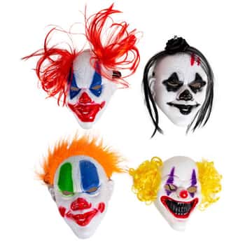 Clown Mask W/hair 4ast Scary Face Adult Size/headercard