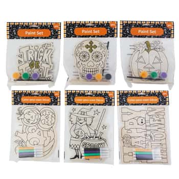 Halloween Wood Craft Kits 6ast Plaque W/markers & Table W/paint