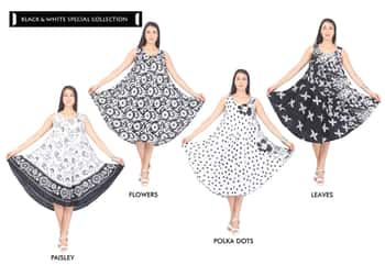 Women's Rayon Dresses - Black & White - Assorted Prints - One Size Fits Most