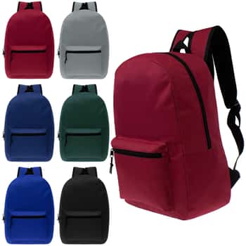 15" Lightweight Classic Style Backpacks w/ Adjustable Padded Straps - Assorted Colors