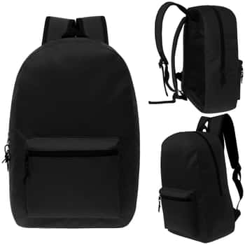 15" Lightweight Classic Style Backpacks w/ Adjustable Padded Straps - Black