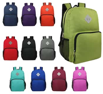 18" Lightweight Classic Style Backpacks w/ Mesh Cargo Pockets & Embroidered Locker Loop Patch - Neon Colors