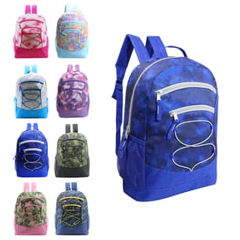 17" Lightweight Bungee Backpacks w/ Mesh Cargo Pockets & Zip-Up Pockets - Tie-Dye & Camo Print