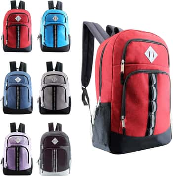 18" Deluxe Classic Style Two Tone Backpacks w/ Embroidered Locker Loops & Mesh Pockets - Assorted Colors