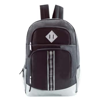 18" Deluxe Classic Style Two Tone Backpacks w/ Embroidered Locker Loops & Mesh Pockets - Black & Grey
