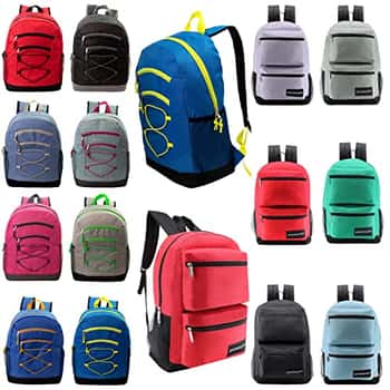 17" Sports & Two Tone Bungee Backpacks w/ Mesh Side Pockets - Assorted Colors
