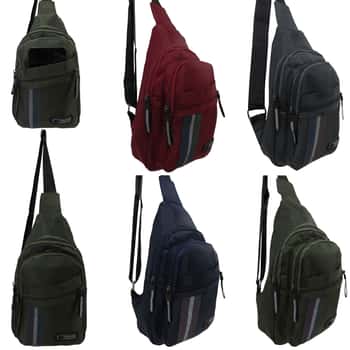 Men & Women's Sling Bags w/ Cargo Zip-Up Pockets & Two Tone Stripes