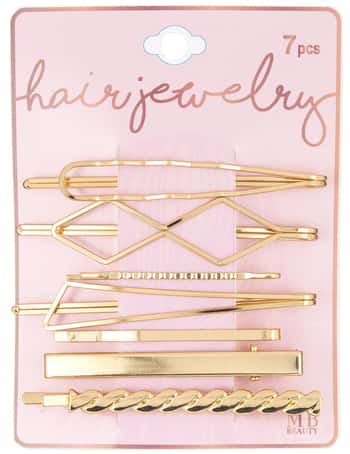 Gold Hair Clips w/ Assorted Designs - 7-Pack