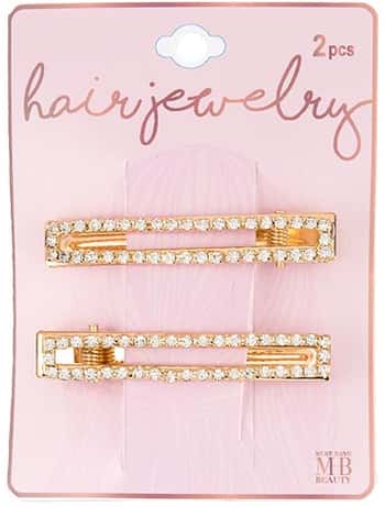 Gold Hair Clips w/ Embroidered Rhinestones - 2-Pack