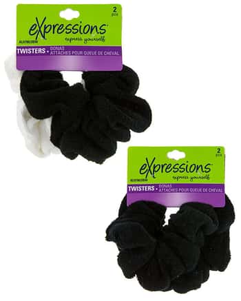 Black & White Terry Fabric Scrunchies - 2-Pack
