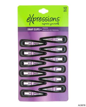 Hair Barrettes Snap Clips - Black - 12-Pack