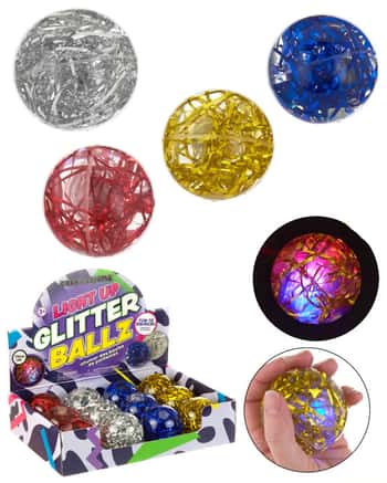 Light-Up LED Glitter Balls w/ Embossed Fridge Party Streamer & Counter Display