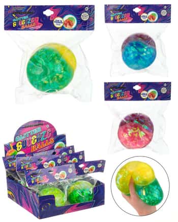 Two Tone Glitter Squeeze Water Balls w/ Embossed Fridge Party Streamer & Counter Display