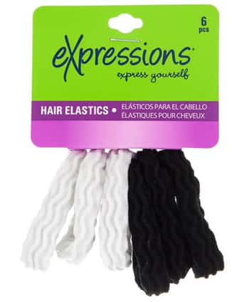 Waved Ponytail Hair Elastics - Black & White - 6-Pack