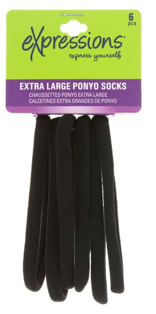Extra Large Ponyo Hair Elastics -Black - 6-Pack