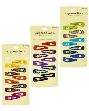 Rubber Coated Hair Snap Clips w/ Solid Colors & Chevron Patterns - 10-Pack
