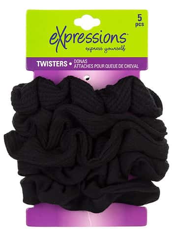 Large Black Hair Scrunchies - 5-Pack