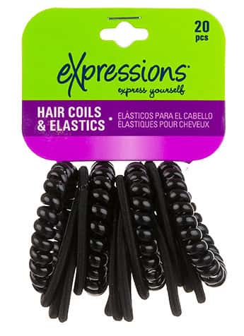Black Coiled Hair Ties & Hair Elastics Assortment Set -20-Pack