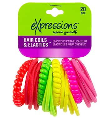 Coiled Hair Ties & Hair Elastics Assortment Set - Neon Colors -20-Pack