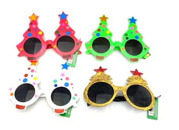 Christmas Tree Party Sunglasses - Assorted Colors & Embroidered Glitter