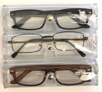 Unisex Spring Temple Metal Reader Glasses w/ Clear Case - 2.50 Power