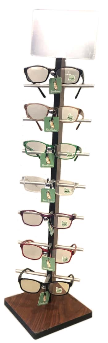 Men's & Women's Rabbit Reader Glasses w/ Wooden Rack Display
