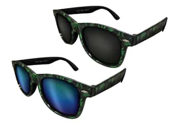 Mirrored & Smoke Len Sunglasses w/ Marijuana Leaf Print