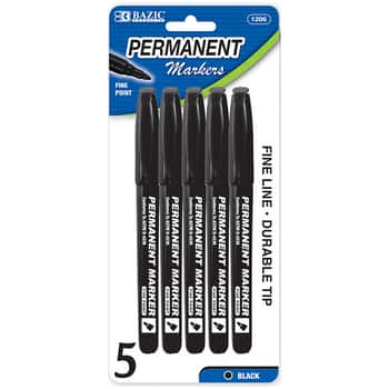 Black Fine Tip Permanent Markers w/ Pocket Clip (5/Pack)