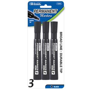Black Chisel Tip Desk Style Permanent Markers (3/Pack)