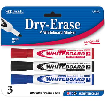 Assorted Color Chisel Tip Dry Erase Markers (3/Pack)