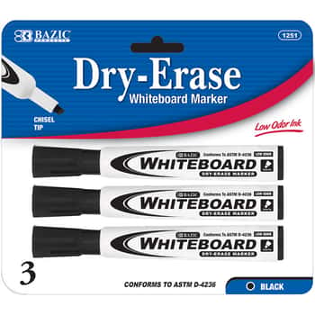 Black Chisel Tip Dry Erase Markers (3/Pack)