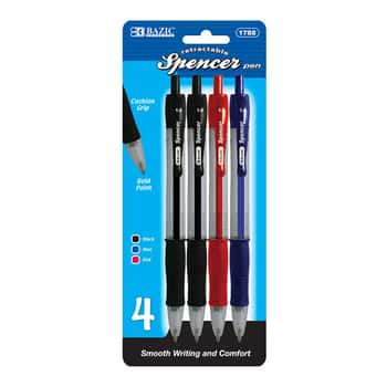 Spencer Asst. Color Retractable Pen w/ Cushion Grip (4/Pack)
