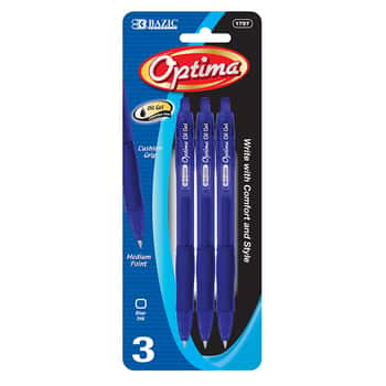 Optima Blue Oil-Gel Ink Retractable Pen w/ Grip (3/Pack)