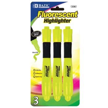 Yellow Desk Style Fluorescent Highlighters w/ Cushion Grip (3/Pack)